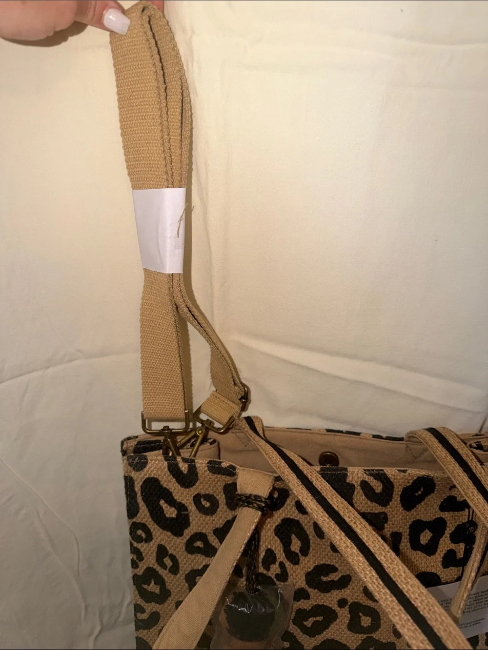 America & Beyond Leopard Print Tote Bag in Tan and Black